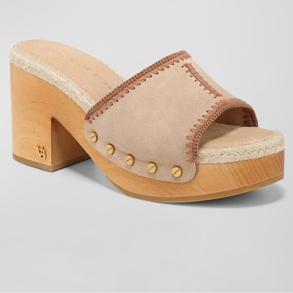 Veronica Beard Hannalee Suede Espadrilles with Chunky Heel and Studded Accents